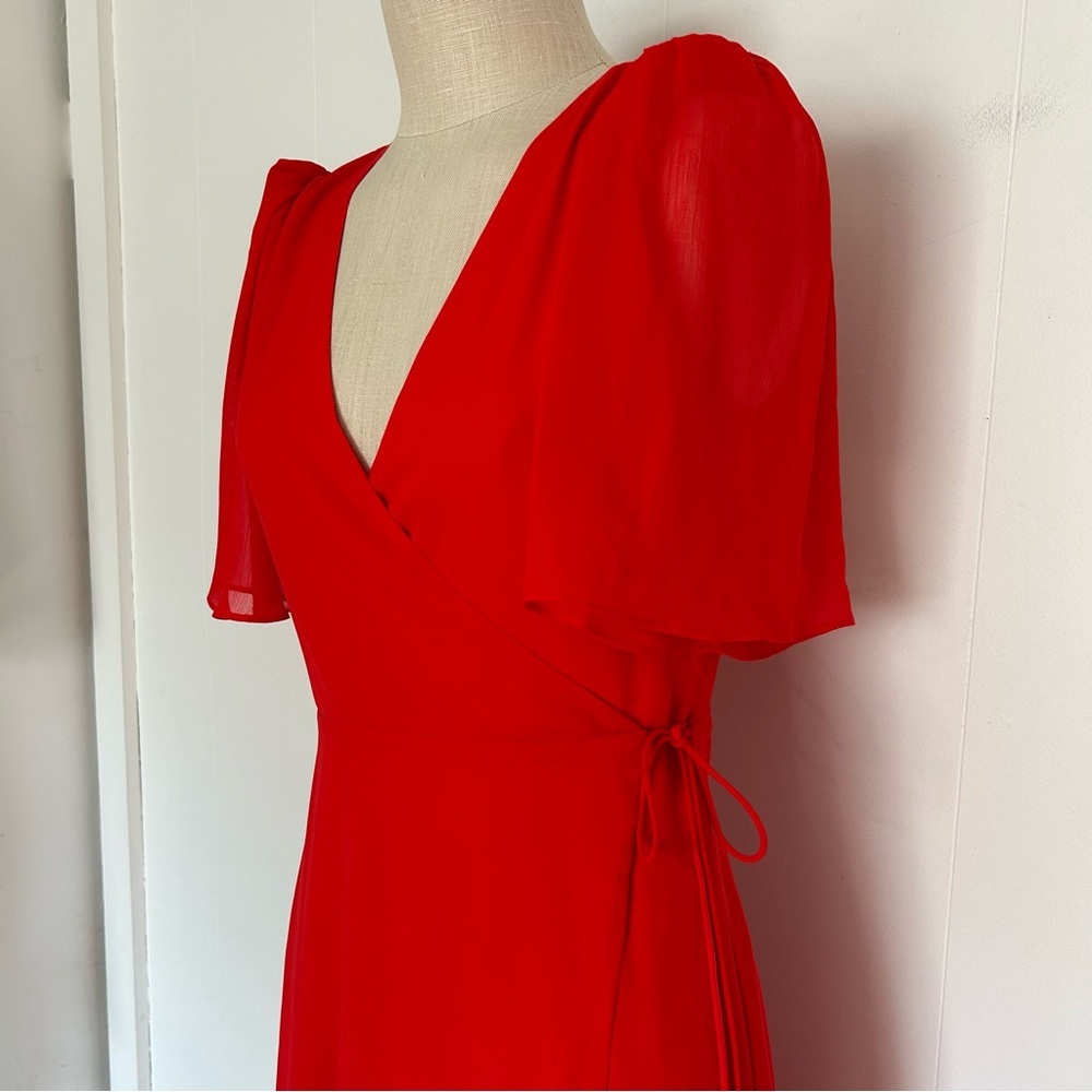 Alice + Olivia Siri Wrap Midi Dress in Red Poppy Size 4 - Picture 8 of 10